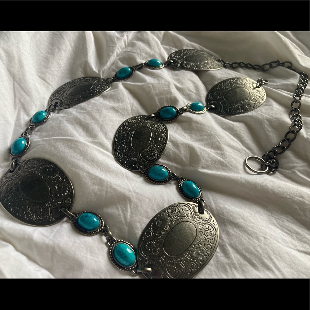 VINTAGE Cowgirl Turquoise Metal Belt
